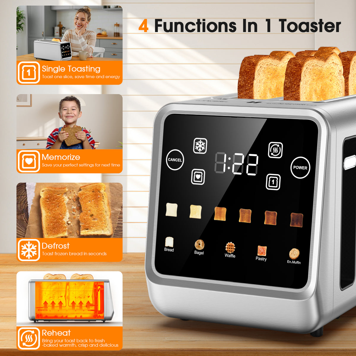 TA7703-UL Smart Toaster 4 Slice Wide Slot