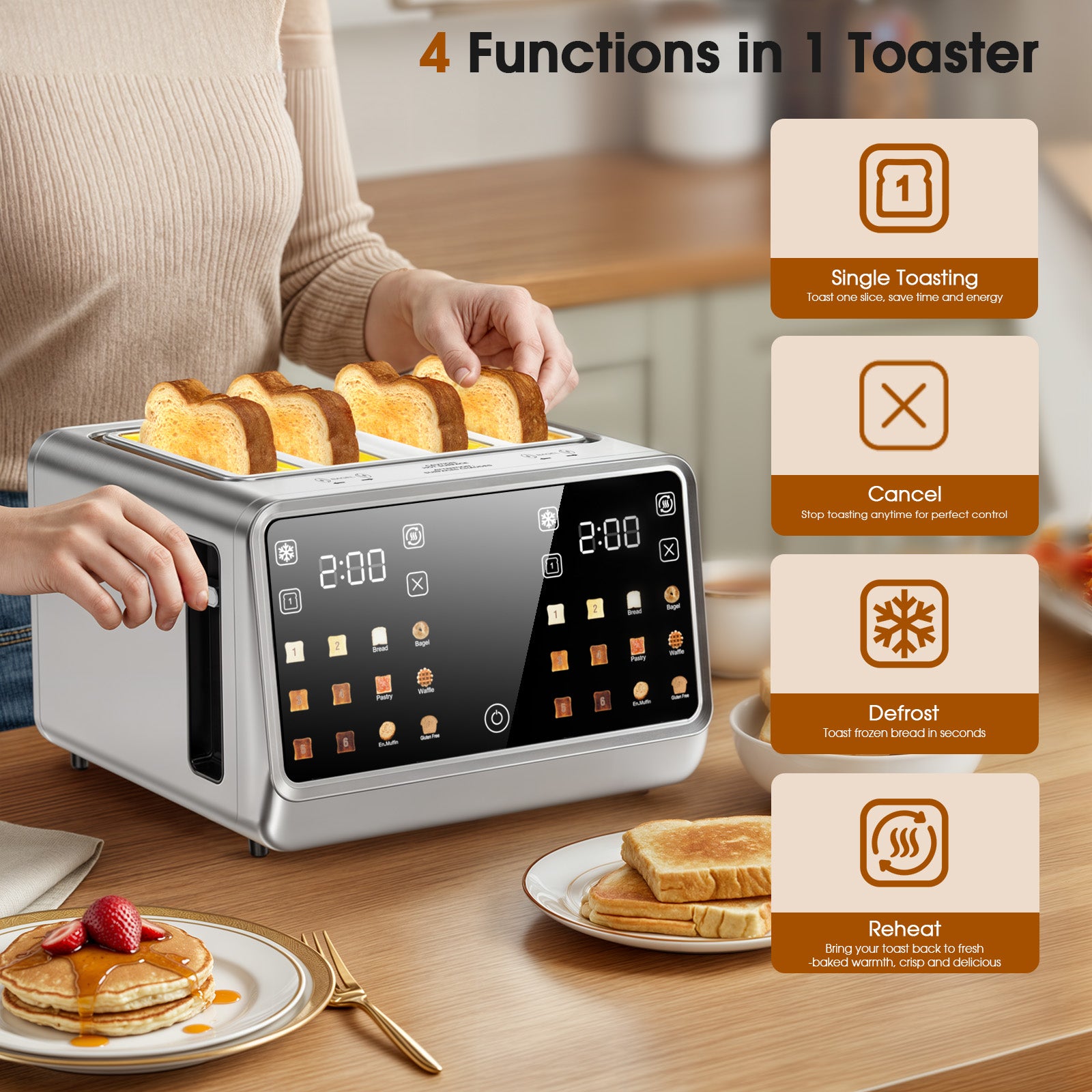 TAC1001-UL Smart Toaster 4 Slice Wide Slot
