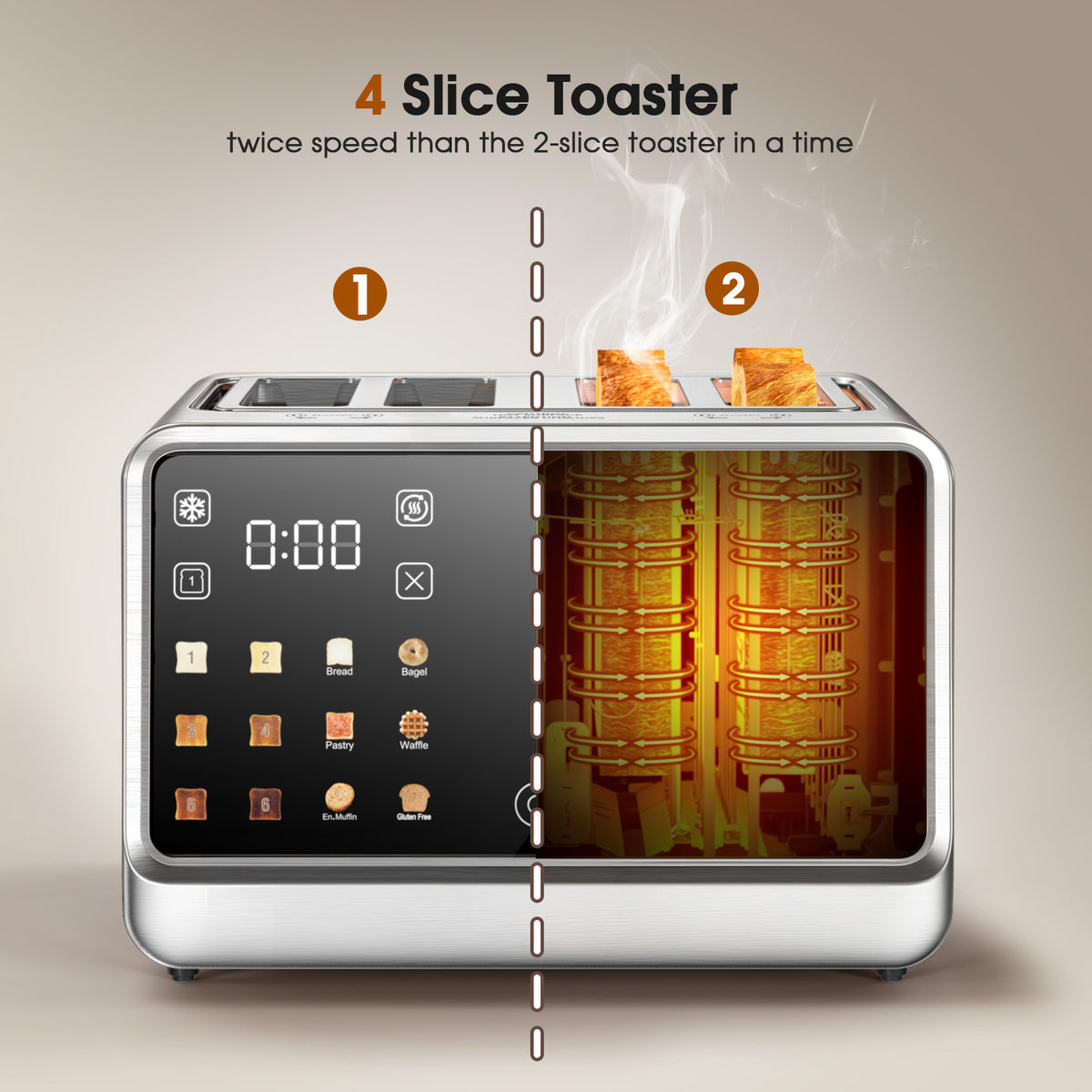 TAC1001-UL Smart Toaster 4 Slice Wide Slot